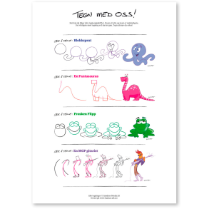 Tegn med oss - Blekksprut, Fantasaurus, Frosken Flipp og MGP-gitarist