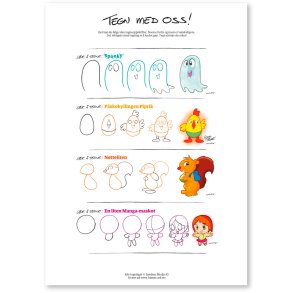 Tegn med oss - Spooky, Piprik, Ntteliten og Manga-maskot